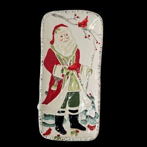 Fitz and Floyd Santa Ceramic Tray Winterberry 2012 12"x5.5" Handmade Traditional
